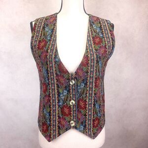 Vintage Agapo Floral Striped Tapestry Vest Size Med Petite